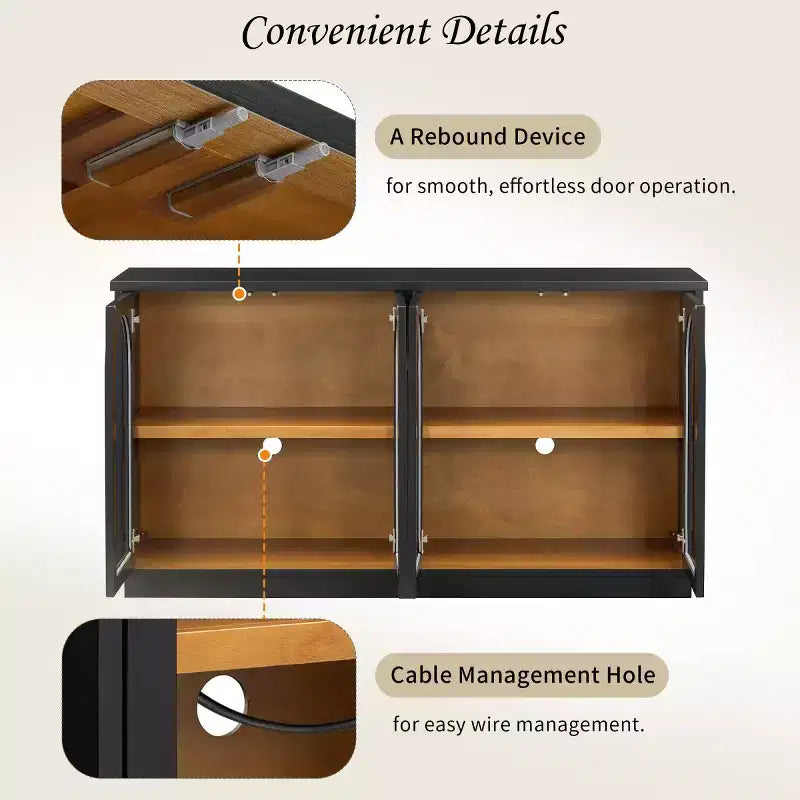 Buffet d'appoint en verre cintré moderne, Meuble console TV avec étagère réglable, Système d'ouverture par pression - Panipeachy
