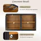 Buffet d'appoint en verre cintré moderne, Meuble console TV avec étagère réglable, Système d'ouverture par pression - Panipeachy