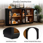 Buffet d'appoint en verre cintré moderne, Meuble console TV avec étagère réglable, Système d'ouverture par pression - Panipeachy
