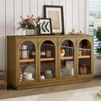 Buffet d'appoint en verre cintré moderne, Meuble console TV avec étagère réglable, Système d'ouverture par pression - Panipeachy