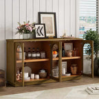Buffet d'appoint en verre cintré moderne, Meuble console TV avec étagère réglable, Système d'ouverture par pression - Panipeachy