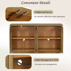 Buffet d'appoint en verre cintré moderne, Meuble console TV avec étagère réglable, Système d'ouverture par pression - Panipeachy