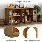 Buffet d'appoint en verre cintré moderne, Meuble console TV avec étagère réglable, Système d'ouverture par pression - Panipeachy