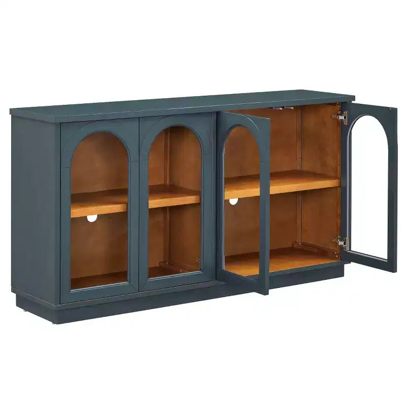 Buffet d'appoint en verre cintré moderne, Meuble console TV avec étagère réglable, Système d'ouverture par pression - Panipeachy