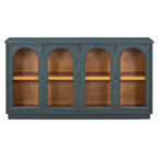 Buffet d'appoint en verre cintré moderne, Meuble console TV avec étagère réglable, Système d'ouverture par pression - Panipeachy