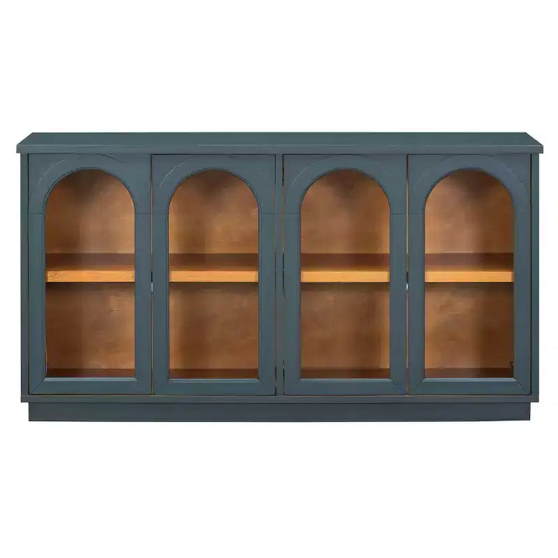 Buffet d'appoint en verre cintré moderne, Meuble console TV avec étagère réglable, Système d'ouverture par pression - Panipeachy