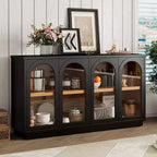 Buffet d'appoint en verre cintré moderne, Meuble console TV avec étagère réglable, Système d'ouverture par pression - Panipeachy