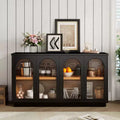 Buffet d'appoint en verre cintré moderne, Meuble console TV avec étagère réglable, Système d'ouverture par pression - Panipeachy