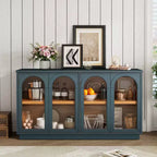 Modern Arched Glass Door Sideboard Buffet Cabinet, Media Console with Adjustable Shelf, Push-to-Open System - Panipeachy