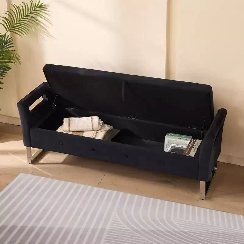 Banc de rangement moderne TUYOHW avec accoudoirs et pieds argentés, banc de bout de lit rembourré en velours, tabouret de coiffeuse pour salon, chambre, entrée
