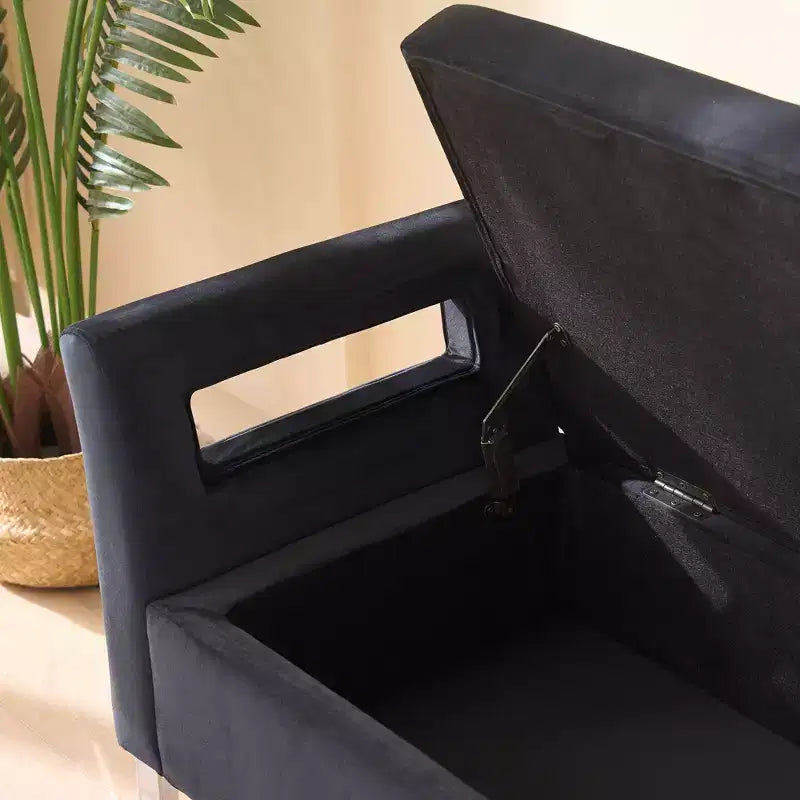 Banc de rangement moderne TUYOHW avec accoudoirs et pieds argentés, banc de bout de lit rembourré en velours, tabouret de coiffeuse pour salon, chambre, entrée
