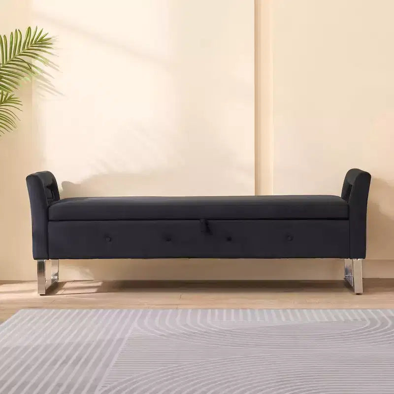 Banc de rangement moderne TUYOHW avec accoudoirs et pieds argentés, banc de bout de lit rembourré en velours, tabouret de coiffeuse pour salon, chambre, entrée