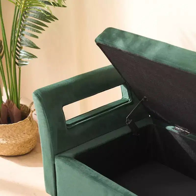Banc de rangement moderne TUYOHW avec accoudoirs et pieds argentés, banc de bout de lit rembourré en velours, tabouret de coiffeuse pour salon, chambre, entrée