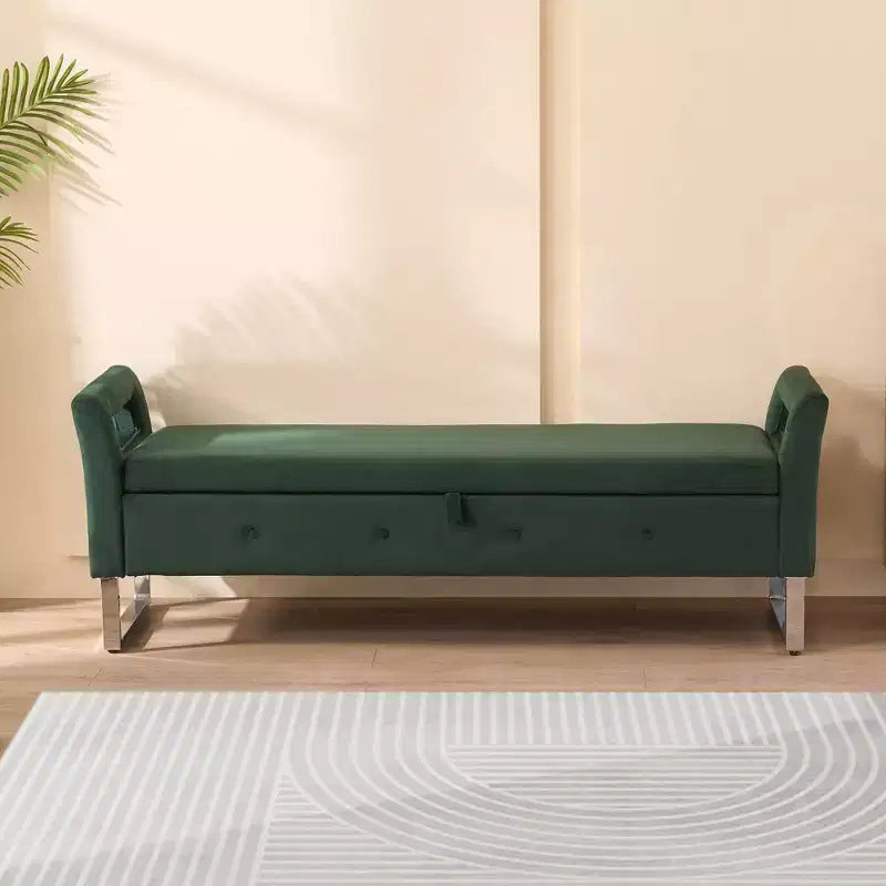 Banc de rangement moderne TUYOHW avec accoudoirs et pieds argentés, banc de bout de lit rembourré en velours, tabouret de coiffeuse pour salon, chambre, entrée