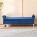 Banc de rangement moderne TUYOHW avec accoudoirs et pieds argentés, banc de bout de lit rembourré en velours, tabouret de coiffeuse pour salon, chambre, entrée