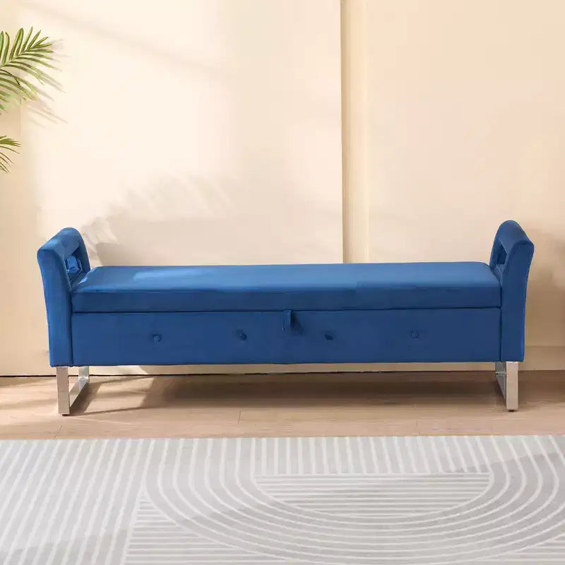 Banc de rangement moderne TUYOHW avec accoudoirs et pieds argentés, banc de bout de lit rembourré en velours, tabouret de coiffeuse pour salon, chambre, entrée
