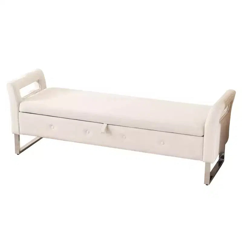 Banc de rangement moderne TUYOHW avec accoudoirs et pieds argentés, banc de bout de lit rembourré en velours, tabouret de coiffeuse pour salon, chambre, entrée