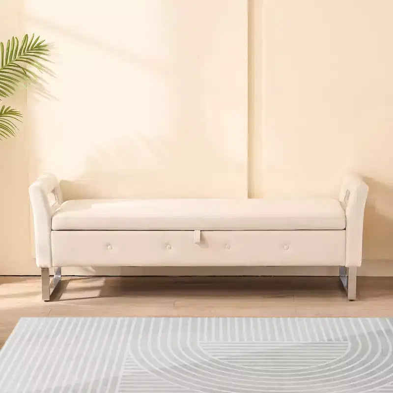Banc de rangement moderne TUYOHW avec accoudoirs et pieds argentés, banc de bout de lit rembourré en velours, tabouret de coiffeuse pour salon, chambre, entrée
