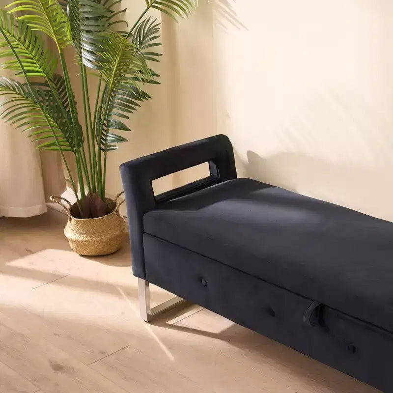 Banc de rangement moderne TUYOHW avec accoudoirs et pieds argentés, banc de bout de lit rembourré en velours, tabouret de coiffeuse pour salon, chambre, entrée