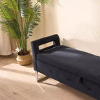 Banc de rangement moderne TUYOHW avec accoudoirs et pieds argentés, banc de bout de lit rembourré en velours, tabouret de coiffeuse pour salon, chambre, entrée