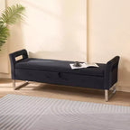 Banc de rangement moderne TUYOHW avec accoudoirs et pieds argentés, banc de bout de lit rembourré en velours, tabouret de coiffeuse pour salon, chambre, entrée