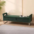 Banc de rangement moderne TUYOHW avec accoudoirs et pieds argentés, banc de bout de lit rembourré en velours, tabouret de coiffeuse pour salon, chambre, entrée