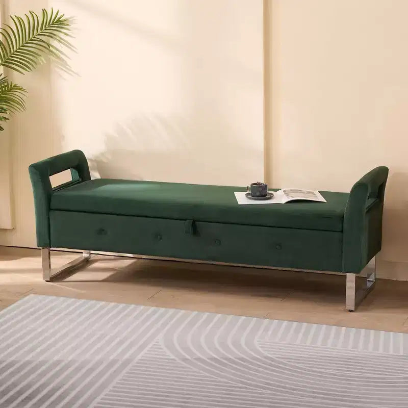 Banc de rangement moderne TUYOHW avec accoudoirs et pieds argentés, banc de bout de lit rembourré en velours, tabouret de coiffeuse pour salon, chambre, entrée