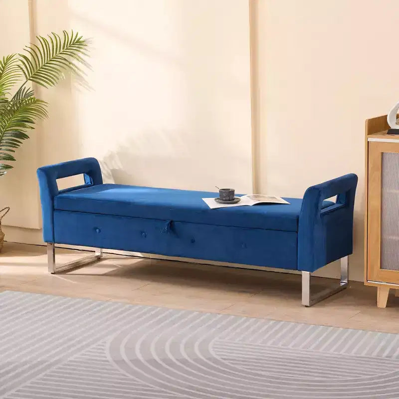 Banc de rangement moderne TUYOHW avec accoudoirs et pieds argentés, banc de bout de lit rembourré en velours, tabouret de coiffeuse pour salon, chambre, entrée