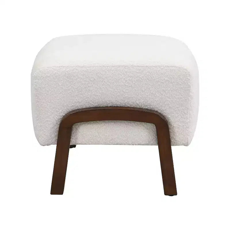 TUYOHW Pouf moderne en bouclette, repose-pieds polyvalent épais rembourré avec pieds en bois, petit banc à chaussures pour salon, entrée, chambre, blanc