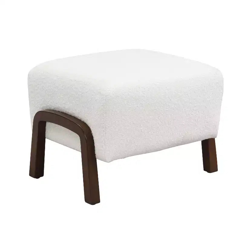 TUYOHW Pouf moderne en bouclette, repose-pieds polyvalent épais rembourré avec pieds en bois, petit banc à chaussures pour salon, entrée, chambre, blanc