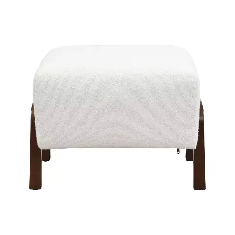 TUYOHW Pouf moderne en bouclette, repose-pieds polyvalent épais rembourré avec pieds en bois, petit banc à chaussures pour salon, entrée, chambre, blanc