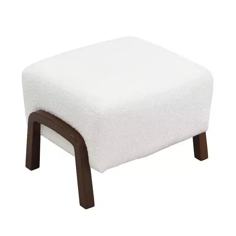 TUYOHW Pouf moderne en bouclette, repose-pieds polyvalent épais rembourré avec pieds en bois, petit banc à chaussures pour salon, entrée, chambre, blanc
