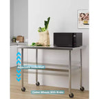 Table de travail en acier inoxydable avec étagère inférieure réglable - Table de préparation commerciale pour cuisine, restaurant, garage