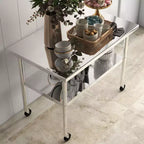Table de travail en acier inoxydable avec étagère inférieure réglable - Table de préparation commerciale pour cuisine, restaurant, garage