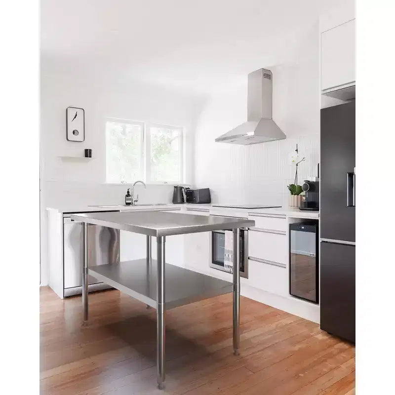 Table de travail en acier inoxydable avec étagère inférieure réglable - Table de préparation commerciale pour cuisine, restaurant, garage