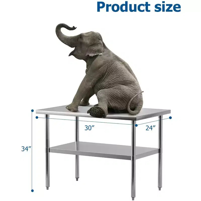 Table de travail en acier inoxydable avec étagère inférieure réglable - Table de préparation commerciale pour cuisine, restaurant, garage