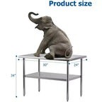 Table de travail en acier inoxydable avec étagère inférieure réglable - Table de préparation commerciale pour cuisine, restaurant, garage