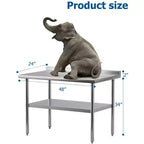 Table de travail en acier inoxydable avec étagère inférieure réglable - Table de préparation commerciale pour cuisine, restaurant, garage