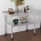 Table de travail en acier inoxydable avec étagère inférieure réglable - Table de préparation commerciale pour cuisine, restaurant, garage