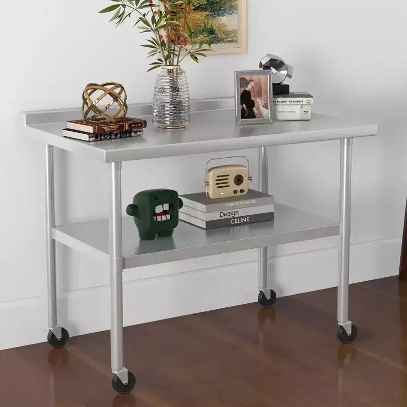 Table de travail en acier inoxydable avec étagère inférieure réglable - Table de préparation commerciale pour cuisine, restaurant, garage