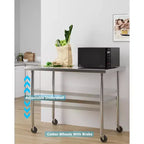 Table de travail en acier inoxydable avec étagère inférieure réglable - Table de préparation commerciale pour cuisine, restaurant, garage