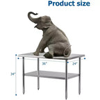 Table de travail en acier inoxydable avec étagère inférieure réglable - Table de préparation commerciale pour cuisine, restaurant, garage