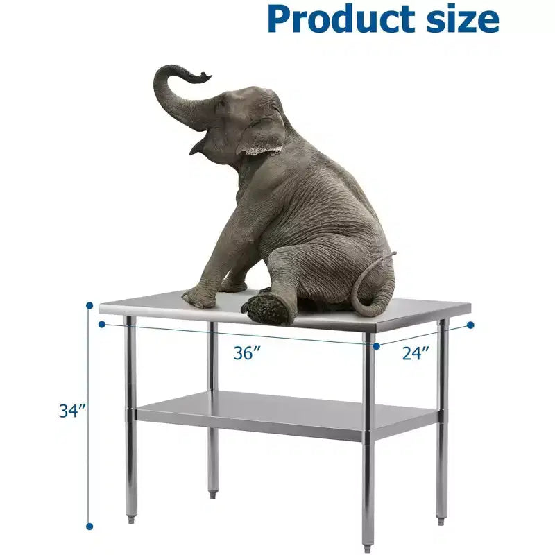 Table de travail en acier inoxydable avec étagère inférieure réglable - Table de préparation commerciale pour cuisine, restaurant, garage