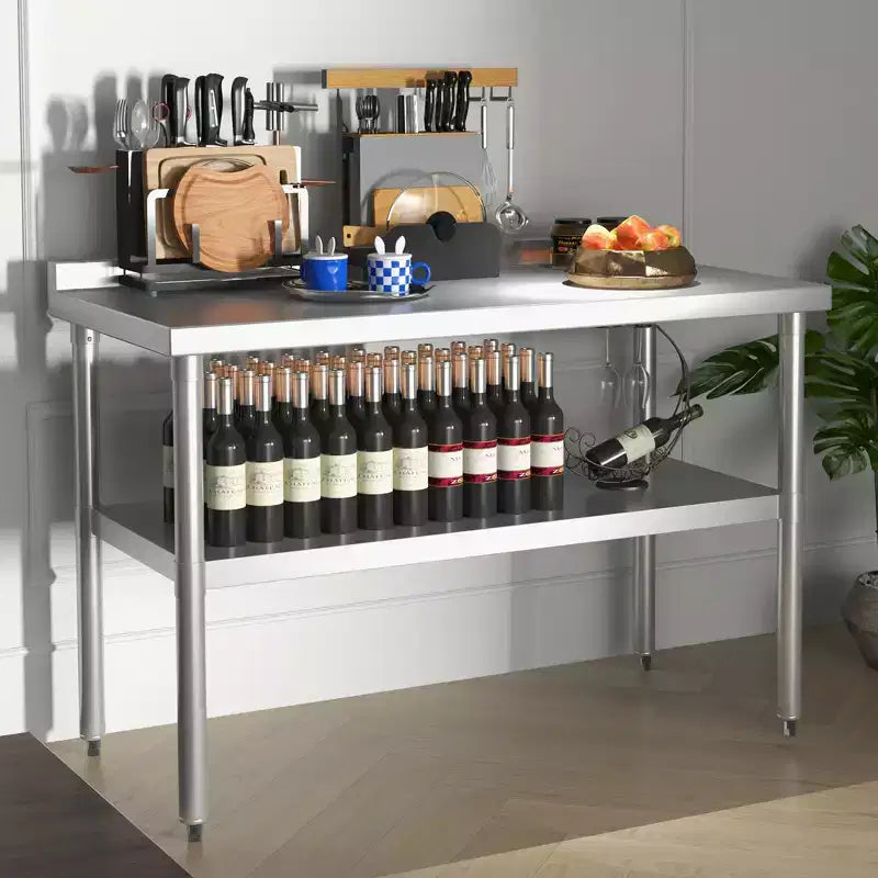 Table de travail en acier inoxydable avec étagère inférieure réglable - Table de préparation commerciale pour cuisine, restaurant, garage