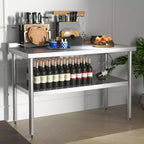 Table de travail en acier inoxydable avec étagère inférieure réglable - Table de préparation commerciale pour cuisine, restaurant, garage