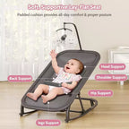 Transat/Berceau à bascule pour bébé avec harnais de sécurité et jouets suspendus, Poussette rembourrée noire douce pour nourrissons et tout-petards
