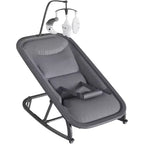 Transat/Berceau à bascule pour bébé avec harnais de sécurité et jouets suspendus, Poussette rembourrée noire douce pour nourrissons et tout-petards