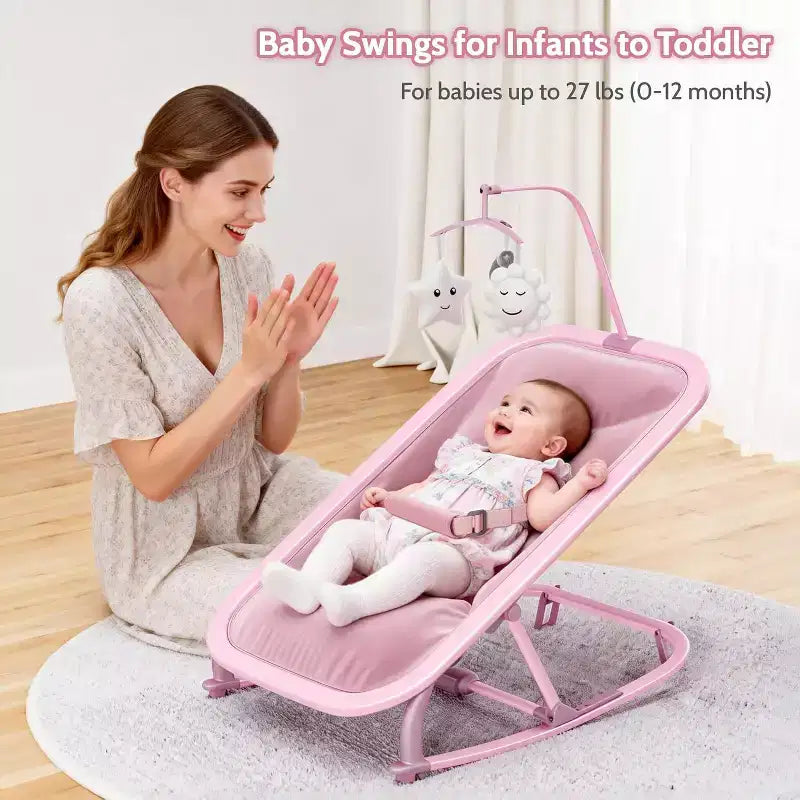 Transat/Berceau à bascule pour bébé avec harnais de sécurité et jouets suspendus, Poussette rembourrée noire douce pour nourrissons et tout-petards