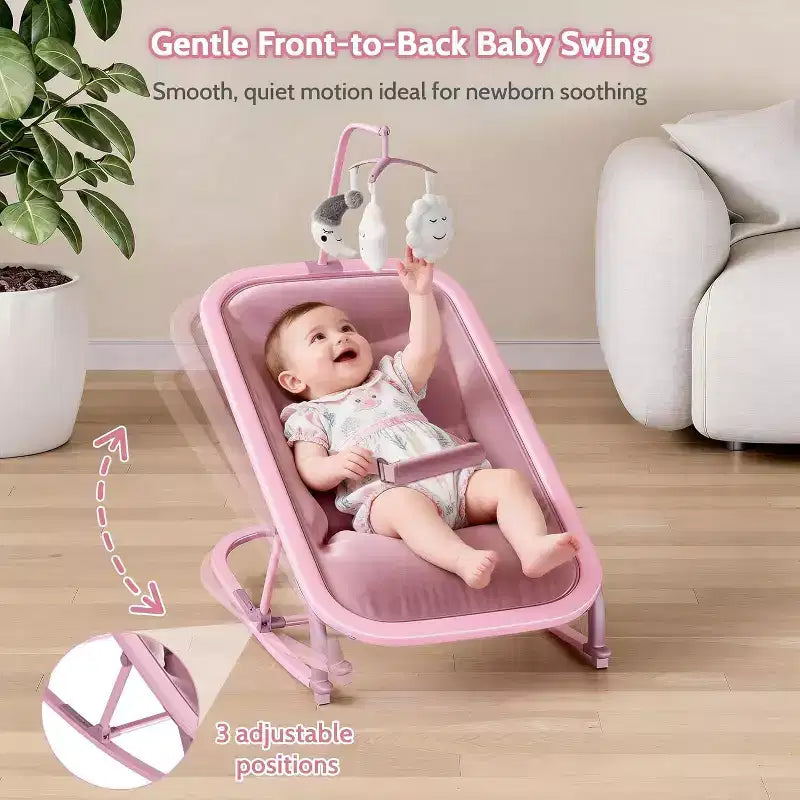 Transat/Berceau à bascule pour bébé avec harnais de sécurité et jouets suspendus, Poussette rembourrée noire douce pour nourrissons et tout-petards