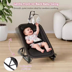 Transat/Berceau à bascule pour bébé avec harnais de sécurité et jouets suspendus, Poussette rembourrée noire douce pour nourrissons et tout-petards